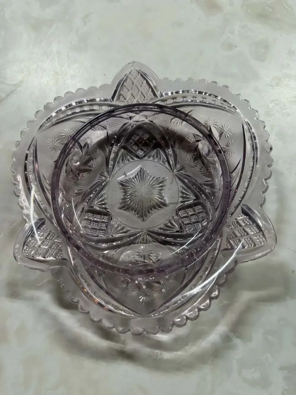 Antique Early American Pressed Glass Lavender Amethyst Bowl Late Victorian Edwar